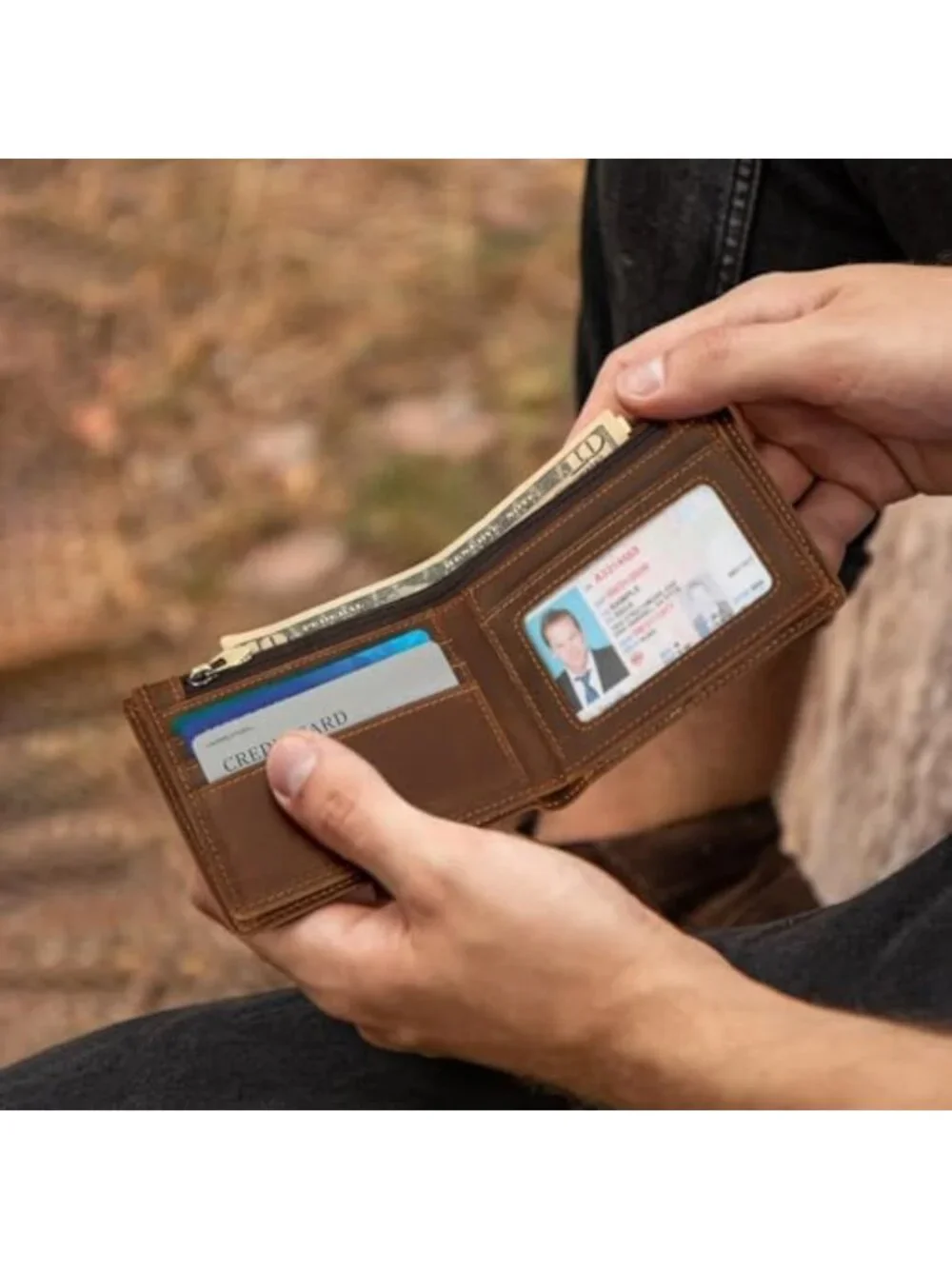 Genuine Crazy Horse Leather Bifold Wallet | RFID Blocking | Men's Cowboy Style